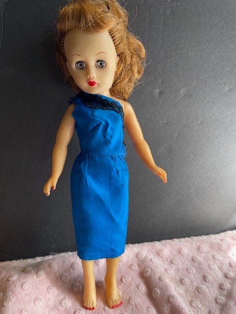 Vtg. Doll Dress for Little Miss Revlon, Jill, 10" doll Blue Satin