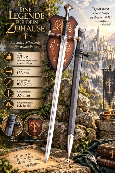 NEU Herr Der Ringe Aragorn Anduril Wanddekoklinge FüR Cosplay Sammler Fans Lotr-image