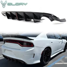 Fits 15-23 Dodge Charger Rear Diffuser IKON V3 Style w/ LED Light Gloss Black PP