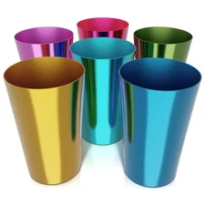 6 PCS Anodized Aluminum Tumblers - Multi Colored Cups Set for Water Iced Coffee