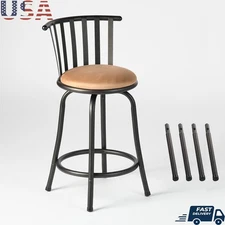 Adjustable Bar Stools Set Swivel Cushioned Seat Metal Frame Ergonomic Backrest