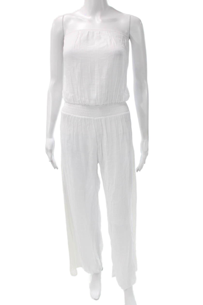 Elan Womens Jumpsuit White Linen Blend Square Neck Sleeveless Size XSFree Shipping in US $100+ Orders | $6.95 Orders Below