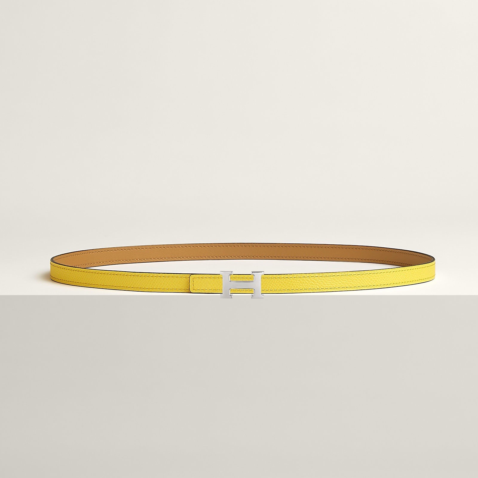 Hermes Mini belt buckle & Reversible leather strap Yellow/brown 70 Cm