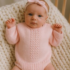 Vintage Handmade Soft Pink Cable Knit Crochet Baby Sweater   Newborn Size