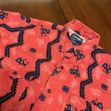Wrangler Aztec Button Up Short Sleeve Long Tail Cowboy Cut Men's Sz 15 Vintage