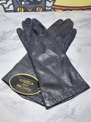 Vintage Aris Silk Lined Leather Gloves Women's Black Size 7.5 w/ Tags NOS New