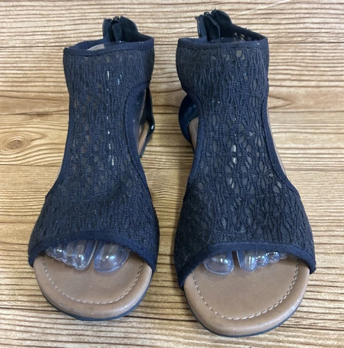 American Eagle Outfitters Sandals Womens 8 Open Toe Gladiator Black Canvas Zip