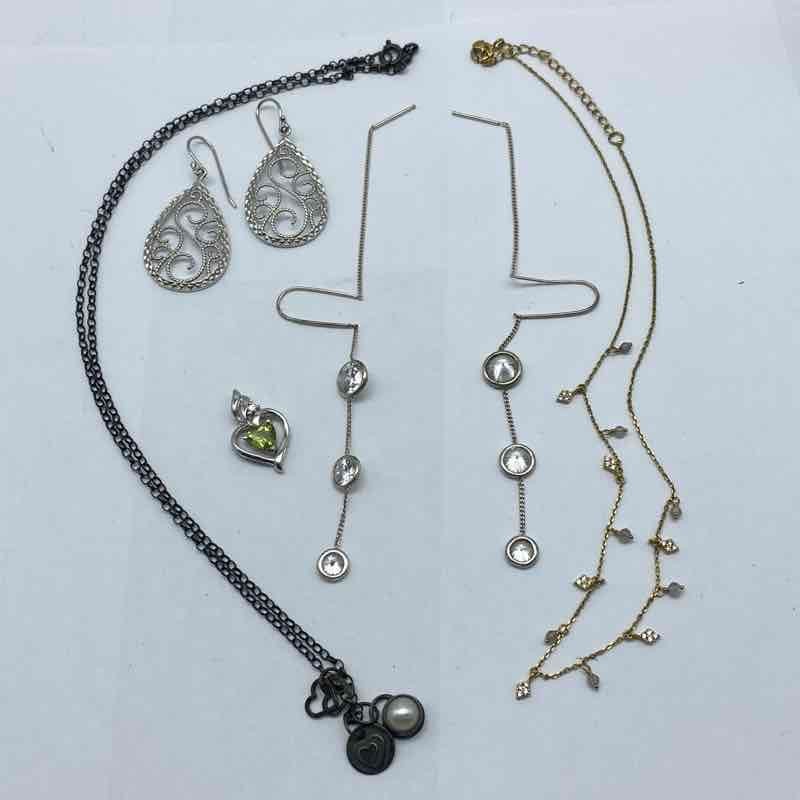Sterling Silver 925 Peridot Pearl Necklaces Earrings Pendant Jewelry Lot 5pc