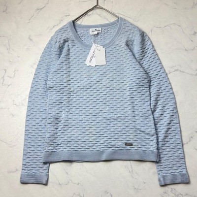 Courreges Logo Plate Embossed Knit Sweater Light Blue Size M