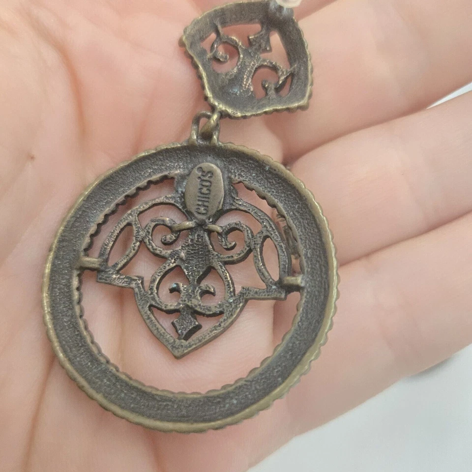 Chico's Boho 古董金色大号金银丝环耳环穿孔 — 第 3/4 张图片