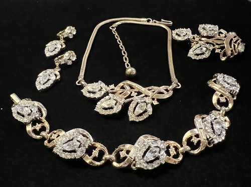 Vint.TRIFARI ALFRED PHILIPPE Halo 1953 Necklace Brooch Bracelet Earrings Set—804 - Picture 2 of 17