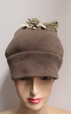 PATRICIA UNDERWOOD KNITS taupe beanie hat with tassels | eBay display picture 1