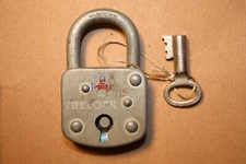 Old Antique Trelock Padlock with key hardened hasp silver color marked NTSU 115