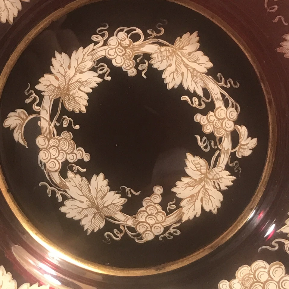 Pair Of Antique Bohemian Ruby Red Glass Plate/Europe C.1860/Gold Enamel/Ottoman  - Image 4 of 4