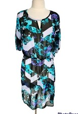 attention Floral Chiffon Mini Fit & Flare Dress Women Size L No Camisole Pullove