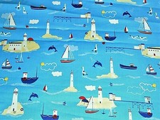 Valance Nursery Nautical Seaport Lighthouse Seagull Boat Seaside Ocean 42 x 14