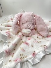 Little Me Bunny Floral Plush Pink White Satin Security Blanket Lovey Rattle 20"