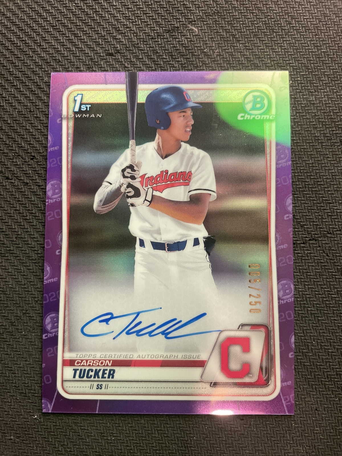 2020 Bowman Chrome Draft Carson Tucker 1st Auto - Indians Purple Refractor /250