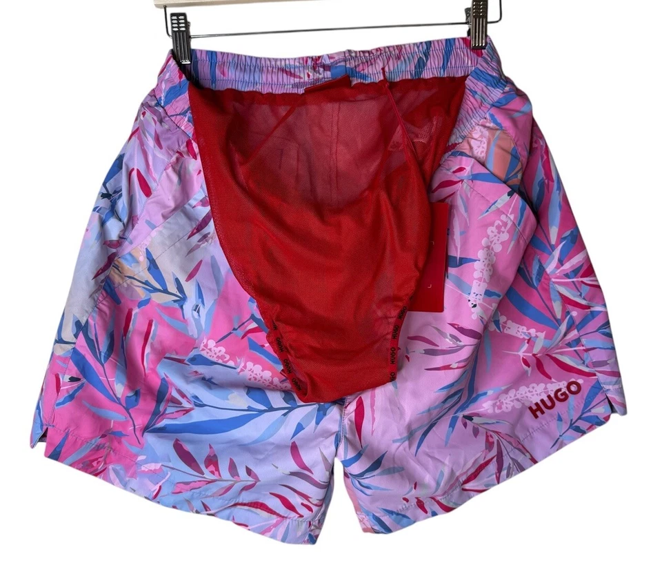Men's Hugo Boss Beachwear Calala Floral Print Pink Swim Trunks Shorts Size XL - Image 4 of 4