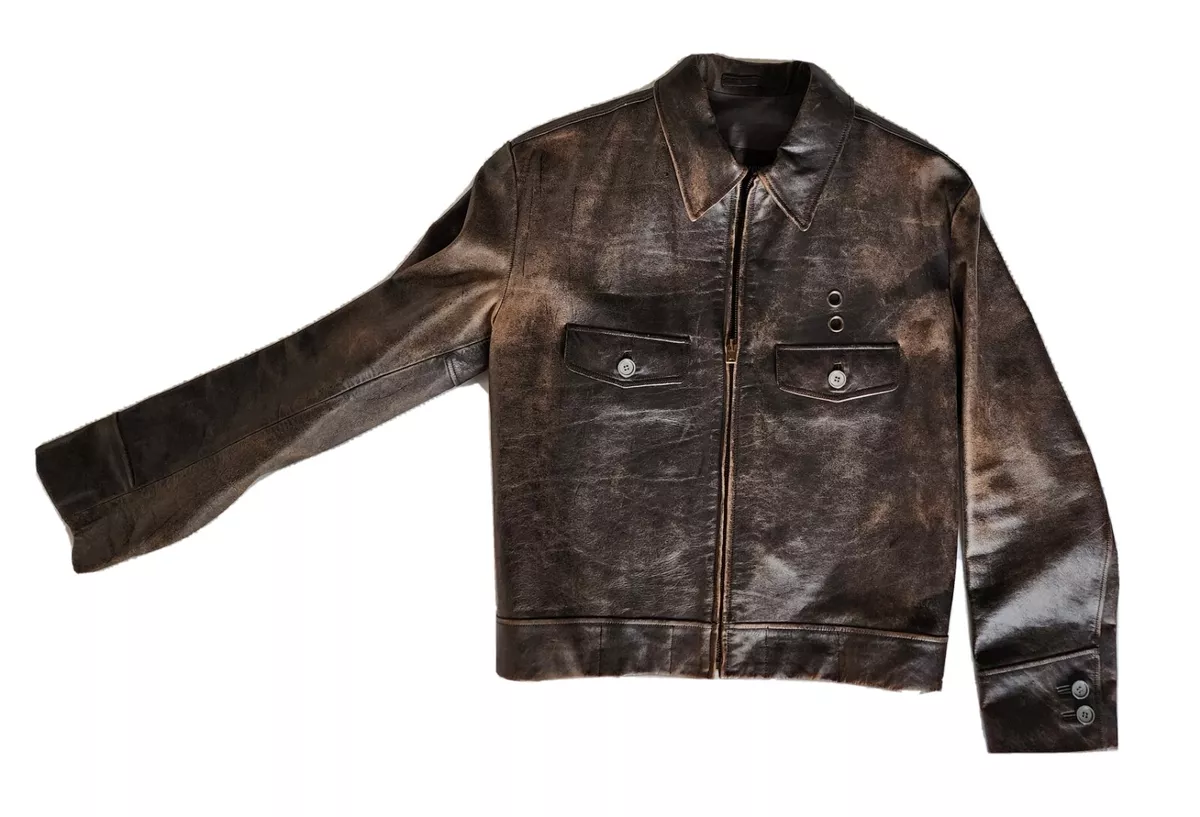 New! Louis Vuitton Vintage Men's Distressed Leather Biker Jacket -  Large / 52EU