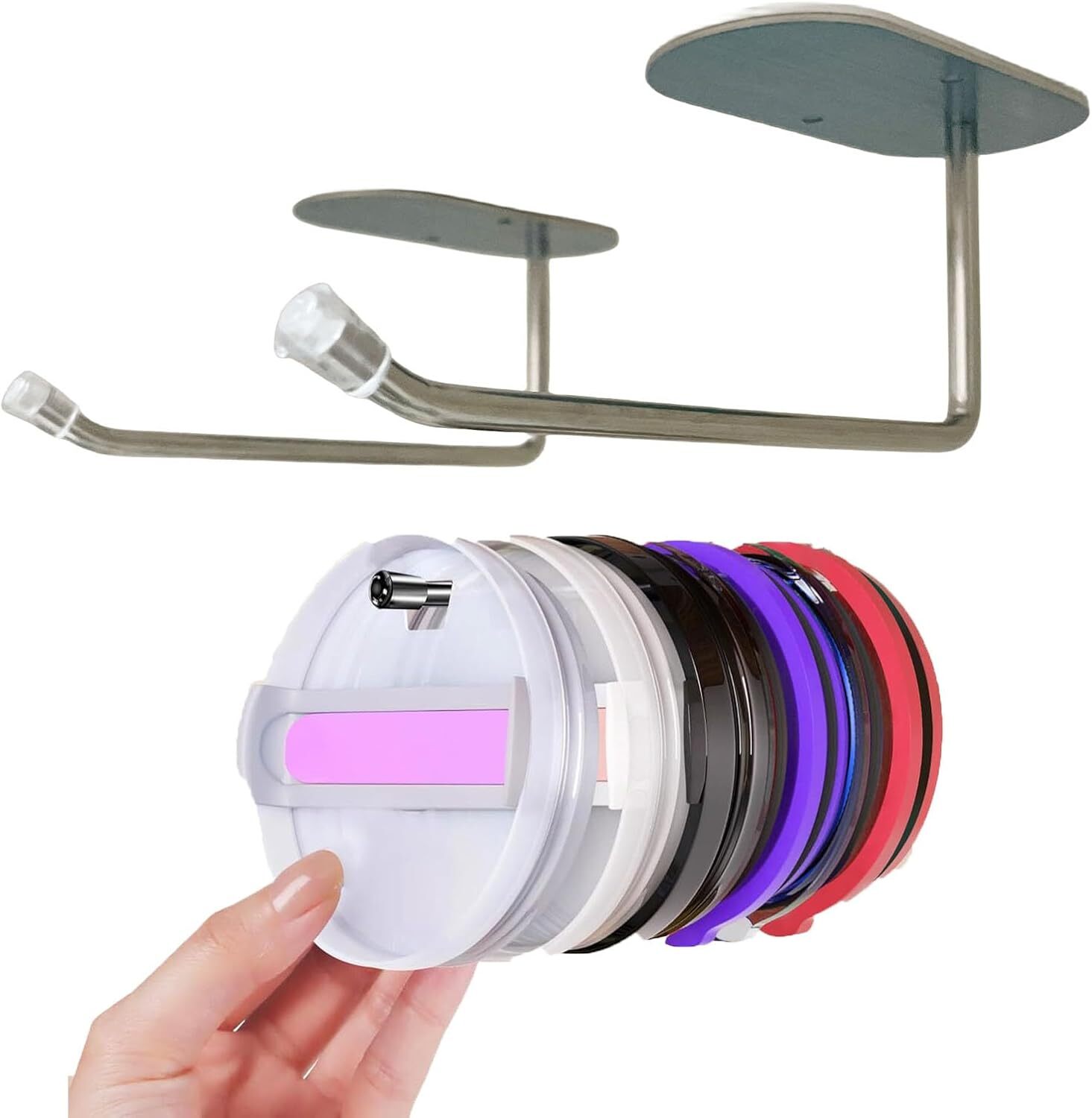 2 Pack Lid Organizer Under Cabinet Tumbler Adhesive No Silver