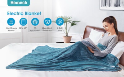 Homech BD002 Heated Flannel Throw Blanket 50''X 60'' 10 Settings (OPEN BOX) EPS25