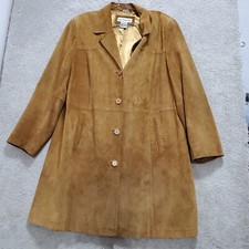 Modern Essentials Suede Coat Women's 16 /18 Brown Leather Pockets Notch Lapel