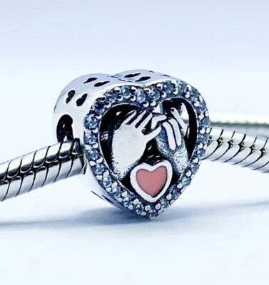 Pinky Promise Charm Hände halten Liebe Herz echt 925 Sterling Silber  