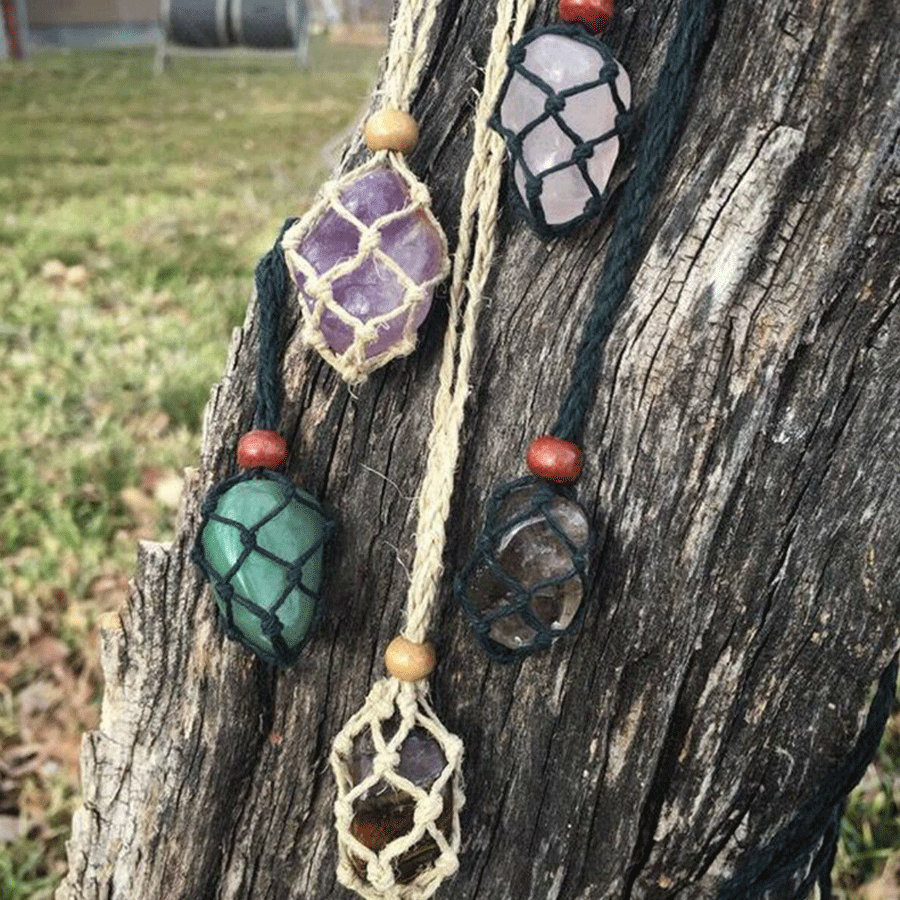 10 Pcs Lot Interchangeable Bohemian Hemp Tribal Gemstone Macrame Pendant  Pouch