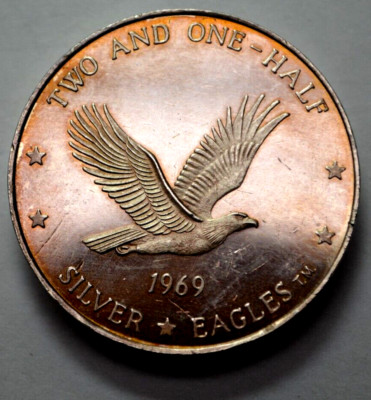 1969 2 1/2 oz 999 Silver Round Silver Flying Eagles Nest Foster