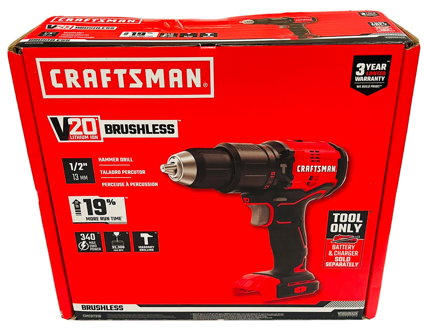 Craftsman CMCD731B 20V 1/2" Cordless Brushless Hammer Drill Red/Black