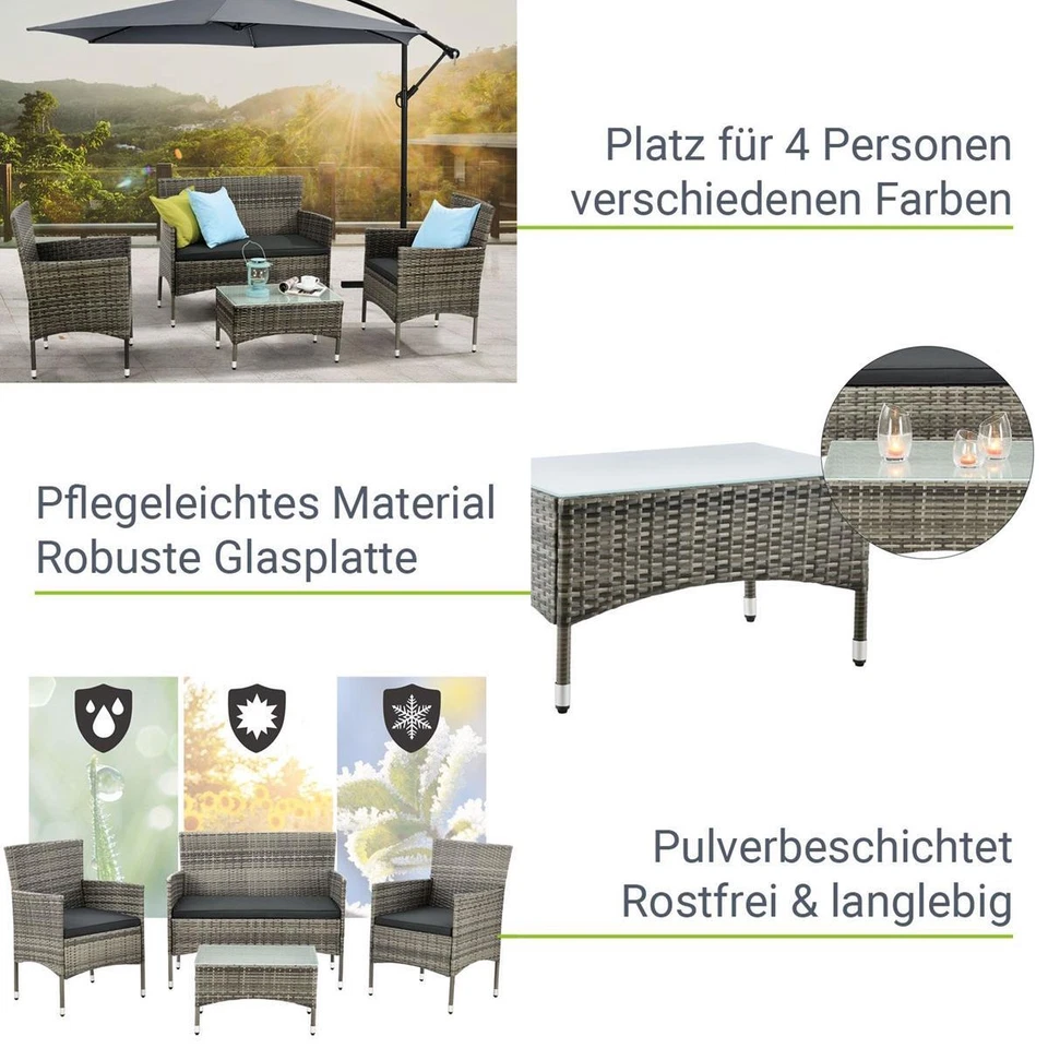 Rattan Gartenmöbel Rattanset Sitzgarnitur Set 4 Personen Terrasse Balkon Garten - Bild 4 von 4