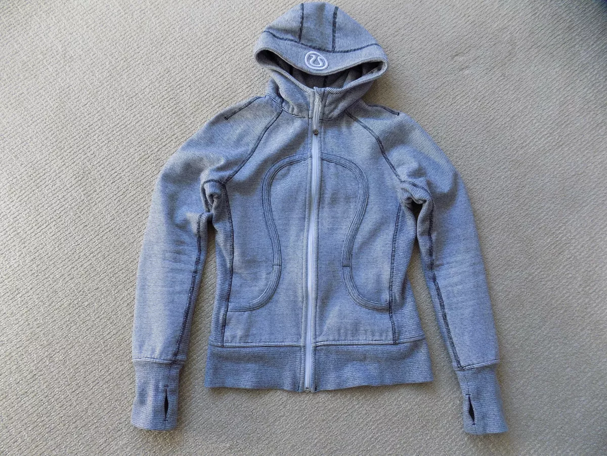 WOMENS SIZE 6 LULULEMON SCUBA JACKET FULL ZIP HOODIE SWEATER BLACK WHITE STRIPED