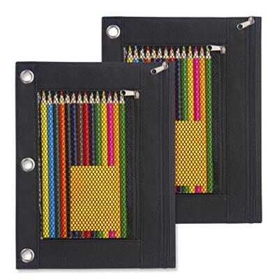  Pencil Pouch for 3 Ring Binder, 2 Pack Fabric Binder Pouch with Black & Black