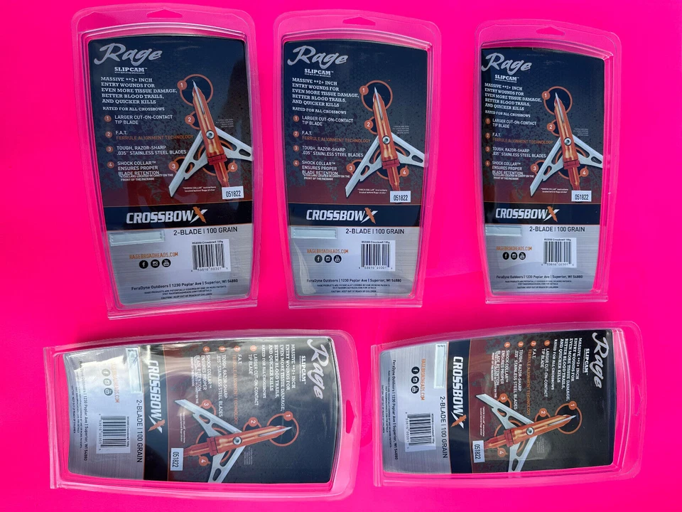 5 packs Rage CrossbowX Extreme mechanical crossbow Broadheads 100 Grain 2 BLADE - Image 2 of 2