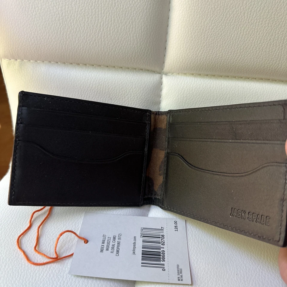 NWT JACK SPADE Floral Camo Index Wallet Green Brown Canvas Bifold RARE - Image 2 of 4