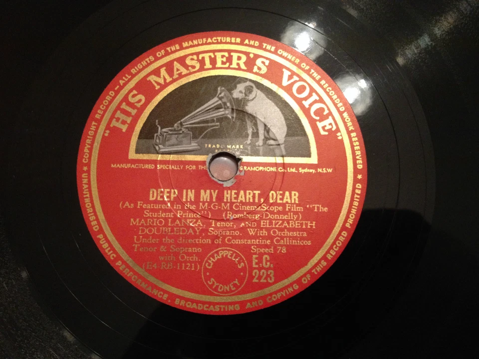 MARIO LANZA (The Student Prince) "Serenade"/"Deep In My Heart Dear" 78rpm 10" NM - Image 2 of 4