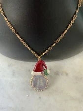 KIRKS FOLLY GOLD-TONE CHAIN NECKLACE SEAVIEW MOON SANTA CAP CHRISTMAS PENDANT