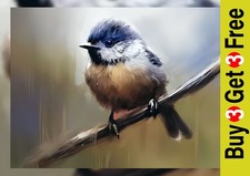 Bold Perched Bluetit, Oil Painting Print 5"x7" on Matte Paper | Stunning Artwork