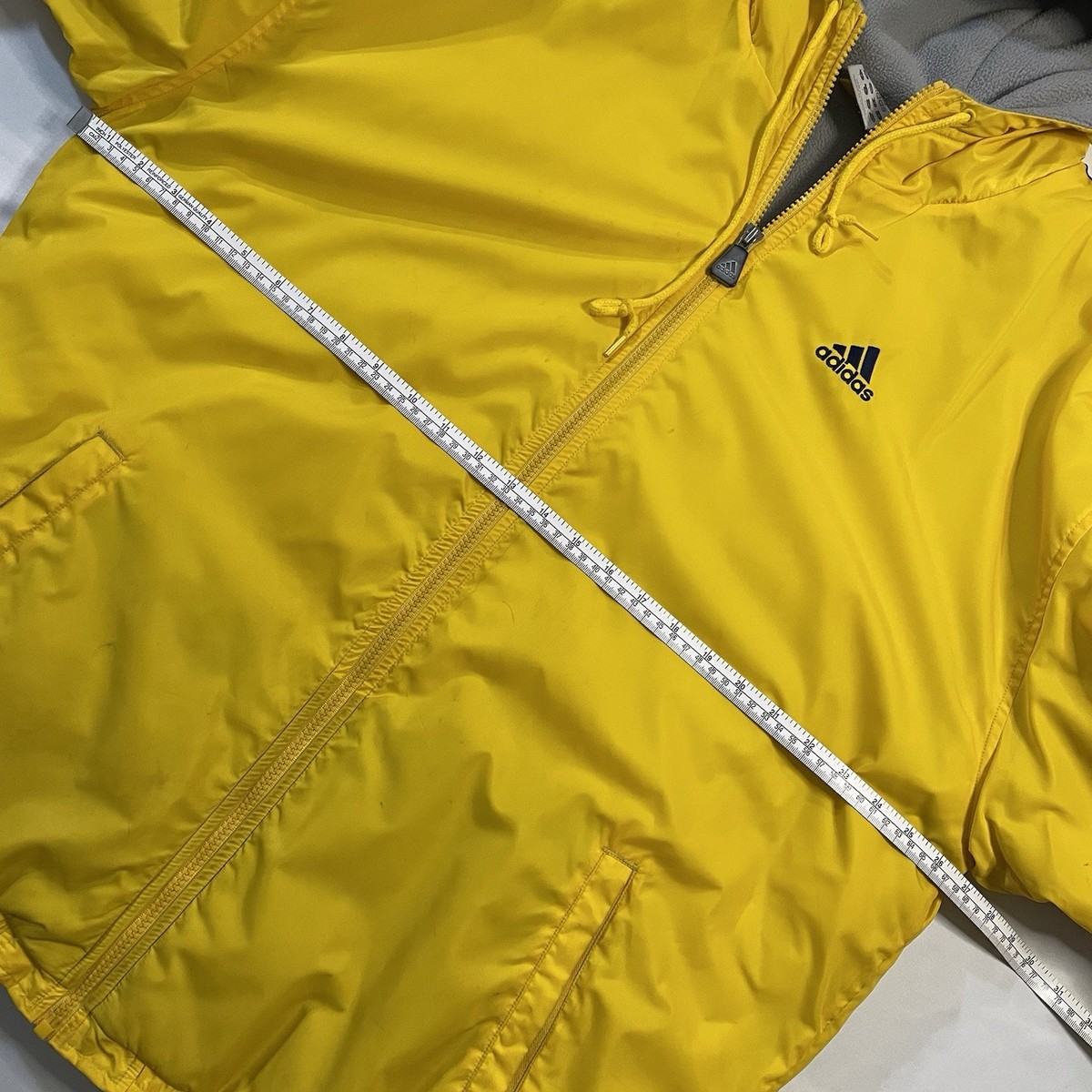 Vintage Y2K Adidas Yellow Hooded Fleece Lined Jacket 2002 Men's