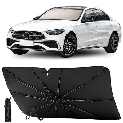 Foldable Car Sun Shade Umbrella - Reflective Titanium Silver, Fits Hatchback, SU
