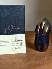 RARE OKRA GLASS IRIDESCENT FEMALE FIGURE SIGNED BY SARAH COWEN WITH BOX