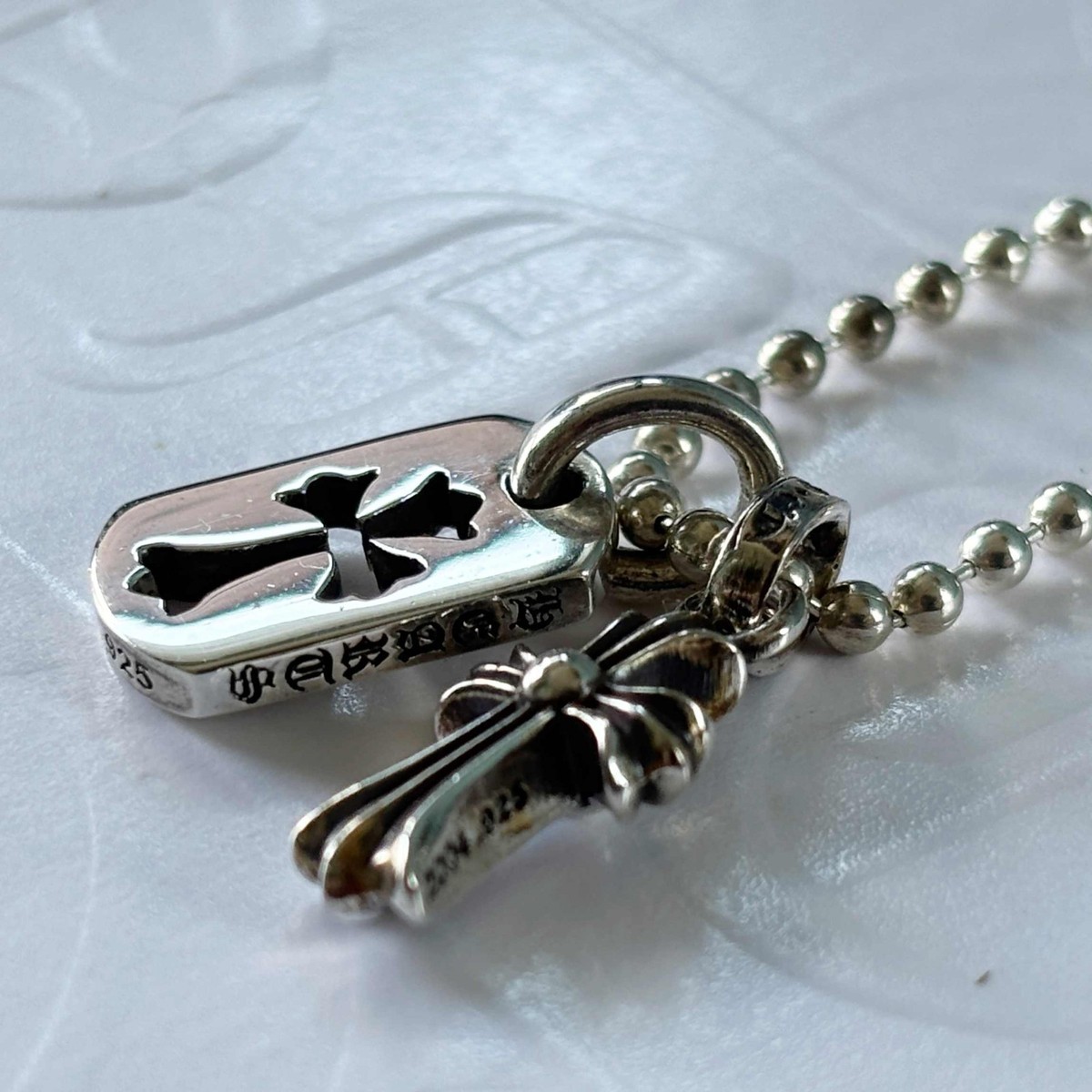 Chrome Hearts Baby Fat Cross and Tiny Cross Dog Tag Silver