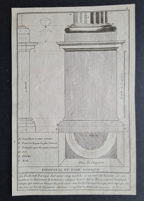 Antiker Druck um 1775 - Fünf Architekturorden - Dorischer Sockel & Sockel
