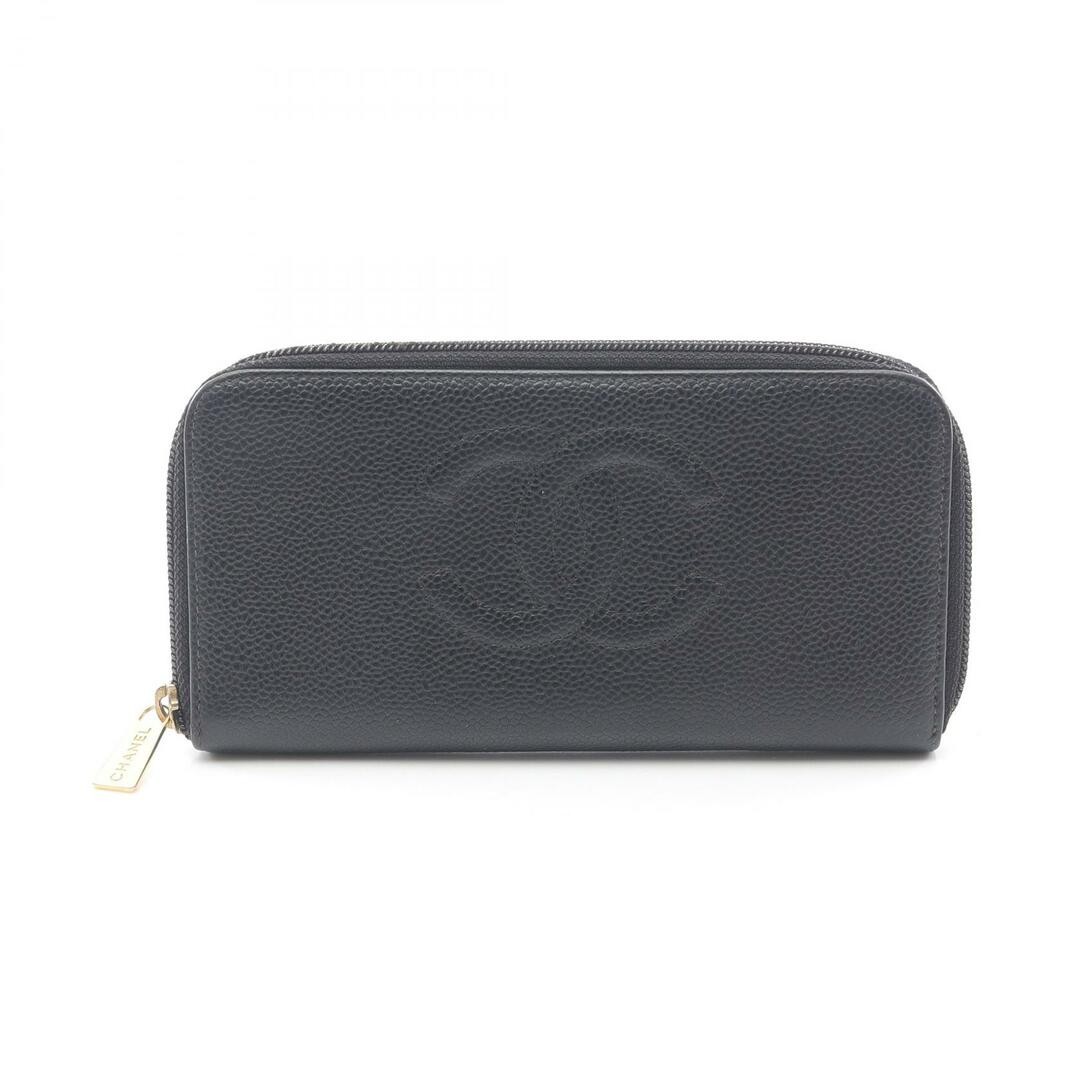 Chanel Black Calfskin Round Long Wallet for Women Pre-Owned