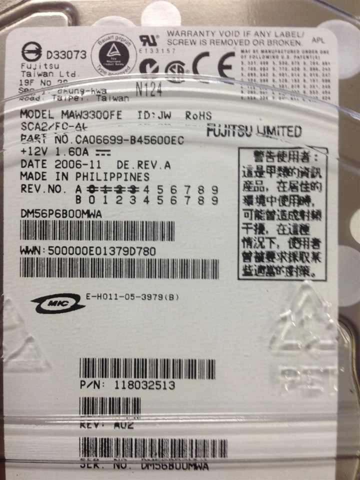 DELL 0HT278 Hard Drive Assy SGT Disk 300GB 10K 520BPS 4GB Fujitsu MAW3300FE OB - Image 2 of 3