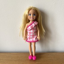 Barbie Club Chelsea Doll With Pink Checked Dress Blond Hair 