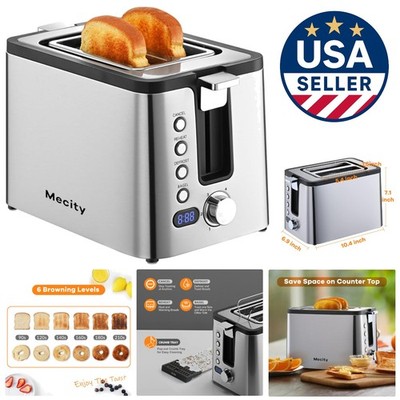 Elegant Stainless Steel 2-Slice Toaster with Digital Timer & 6 Browning Settings