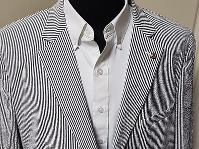 Robert Talbott Mens XXL Seersucker Blazer Blue White Striped JKT108 Portugal NWT