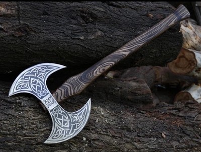 Custom Hand-Forged Viking Style Double Head Axe with Wooden Handle Gift for Him